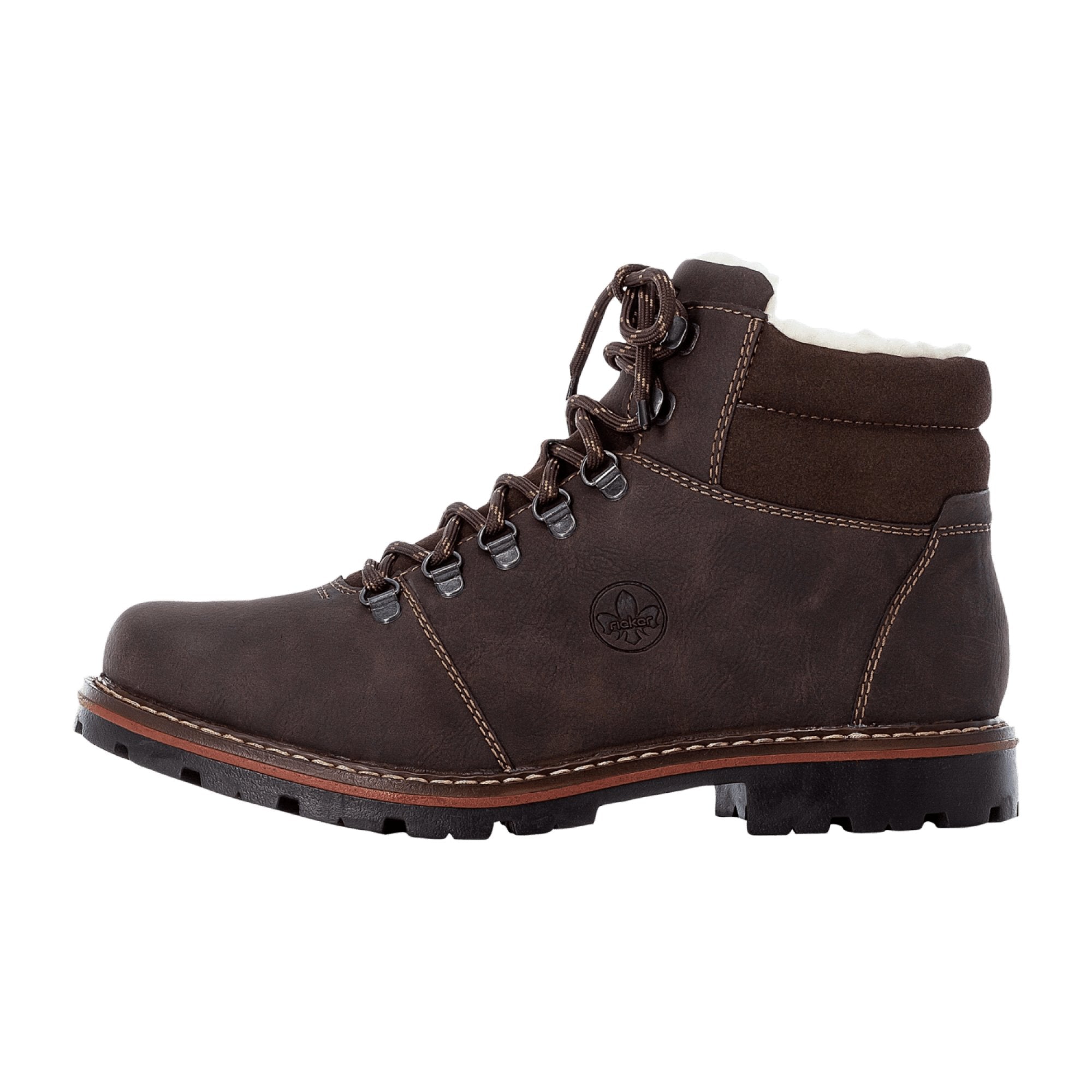 Rieker Men's Brown Lace-Up Warm Lined Boots Synthetic Leather Comfortable Winter