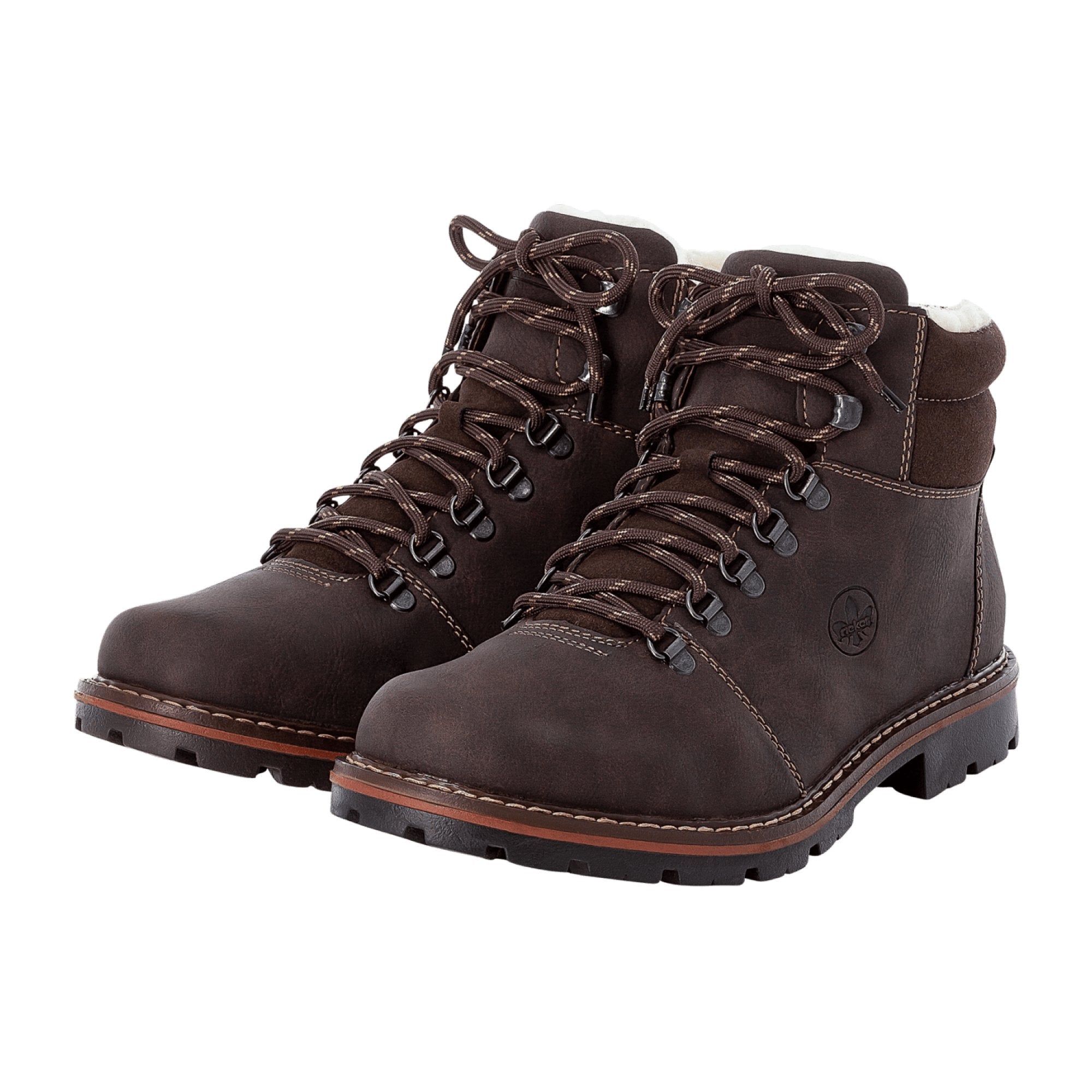 Rieker Men's Brown Lace-Up Warm Lined Boots Synthetic Leather Comfortable Winter