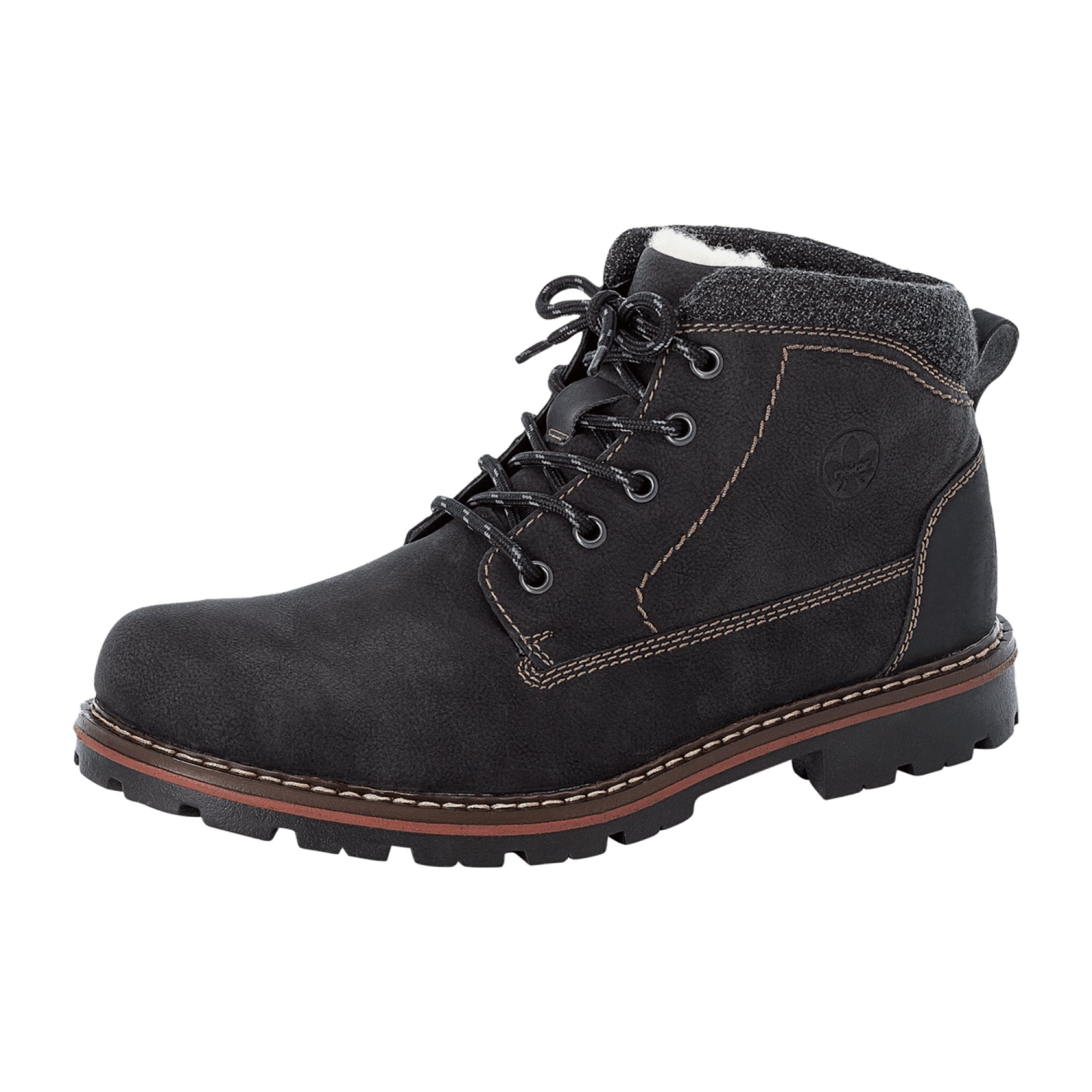 Rieker Men's Black Lace-Up Ankle Boots with Warm Lining for Winter