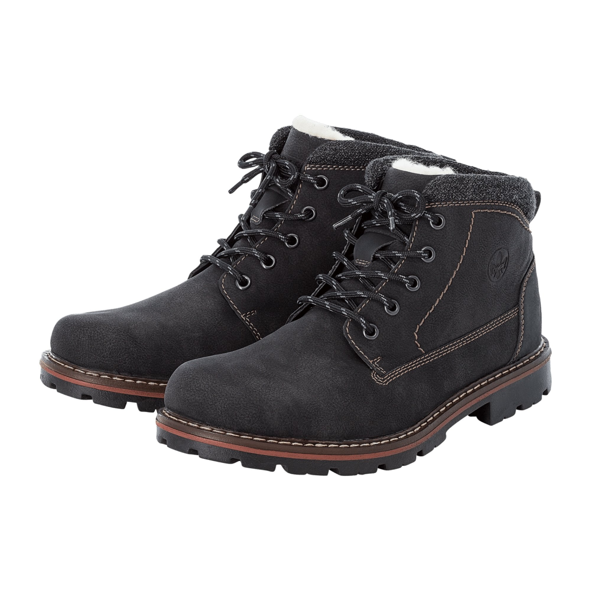 Rieker Men's Black Lace-Up Ankle Boots with Warm Lining for Winter - Bartel-Shop
