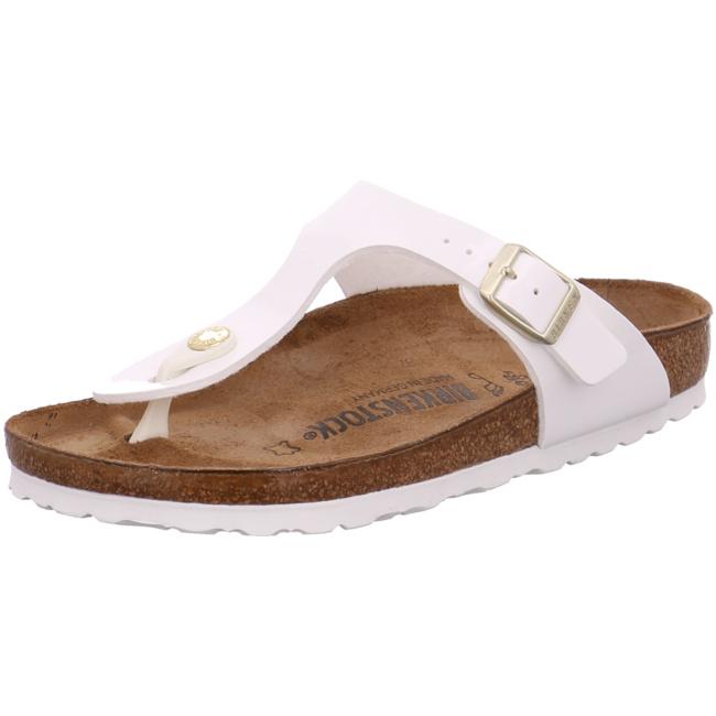 Birkenstock Gizeh Patent Birko-Flor Slides Sandals Shoes Thongs white gold regular - Bartel-Shop