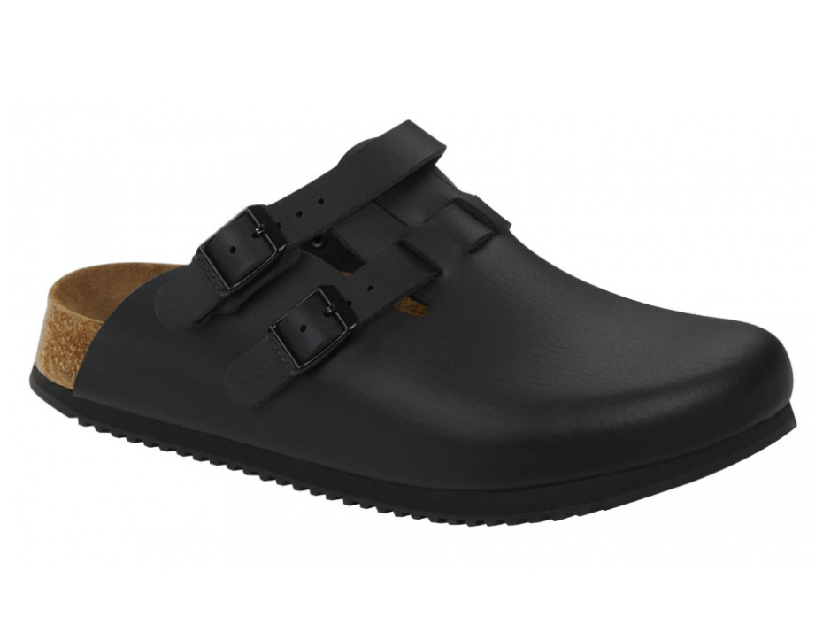 Birkenstock Kay SL Natural Leather SFB Black White Clogs Work Shoes Mules New - Bartel-Shop