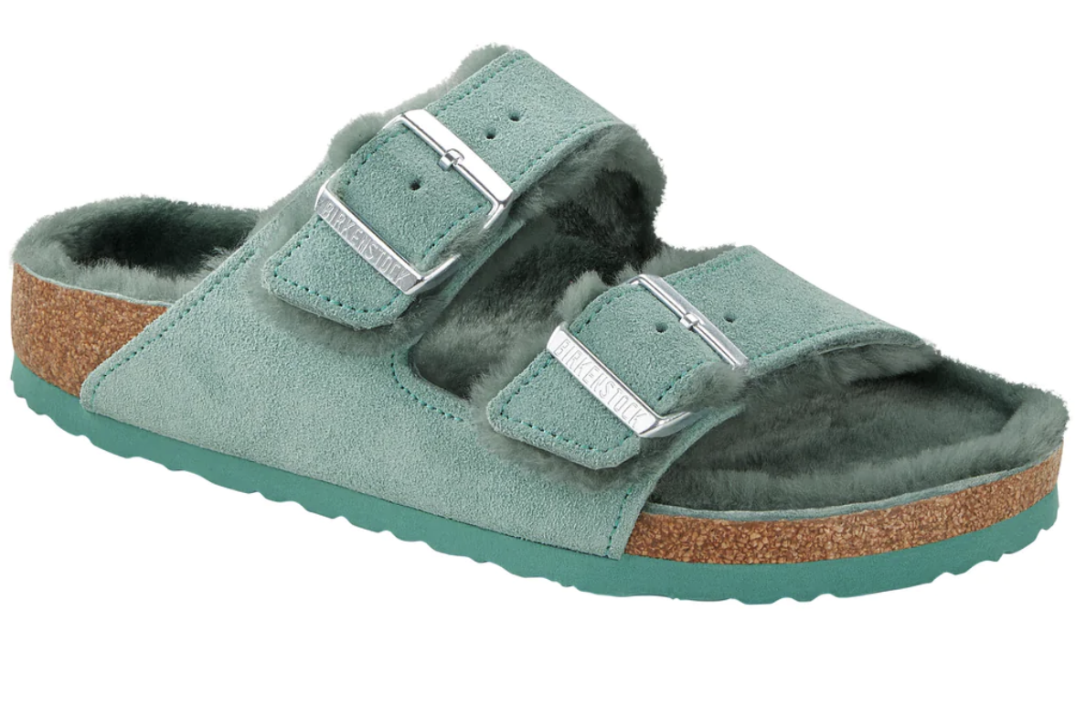 Birkenstock Arizona Shearling Leather Suede Slippers Clogs Mules Rose Fog Beryl - Bartel-Shop
