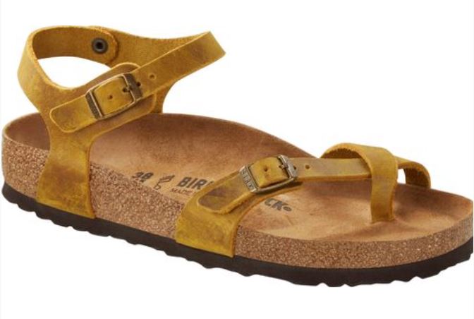 Birkenstock Taormina Arizona Ochre Yellow Sandals Slides Leather Ankle Strap - Bartel-Shop
