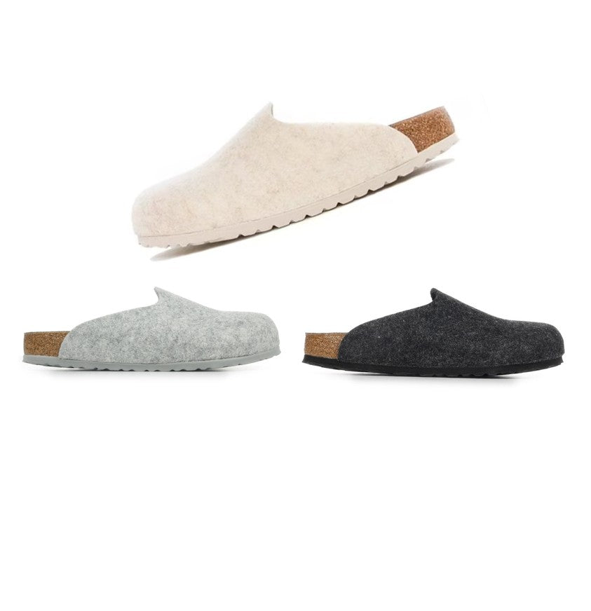Birkenstock Amsterdam Wool Felt Clogs Mules Slippers Shoes eggshell grey anthracite