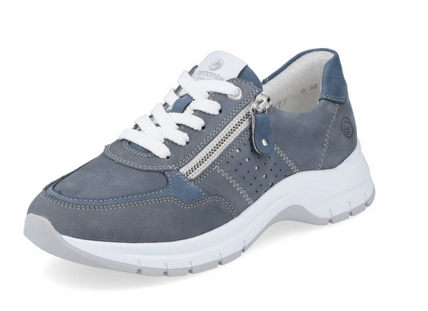 Remonte Comfortable Women's Blue Lace-Up Sneakers with Zipper and Soft Footbed