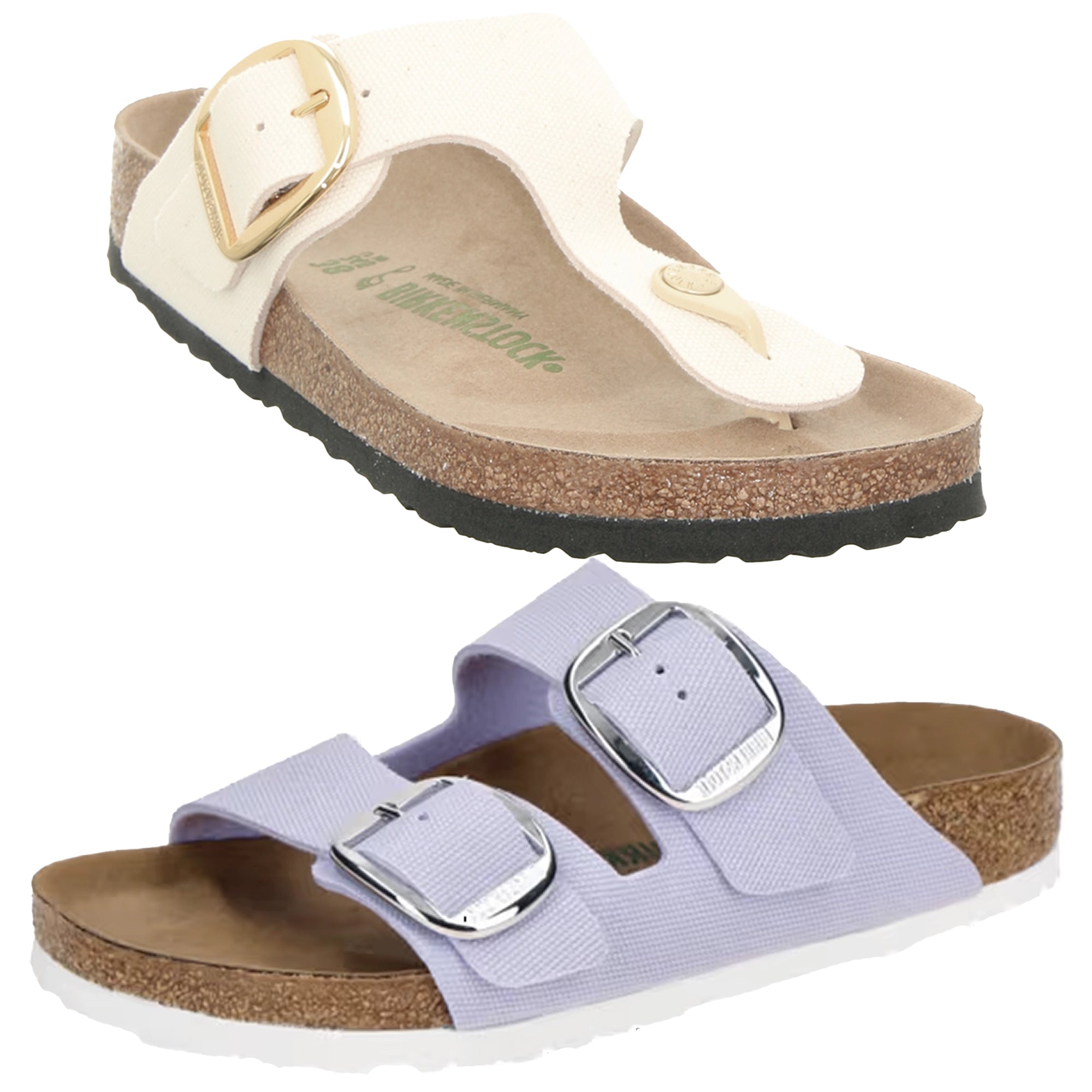 Birkenstock Arizona Gizeh Big Buckle Canvas Vegan Sandals Thongs Purple Eggshell women