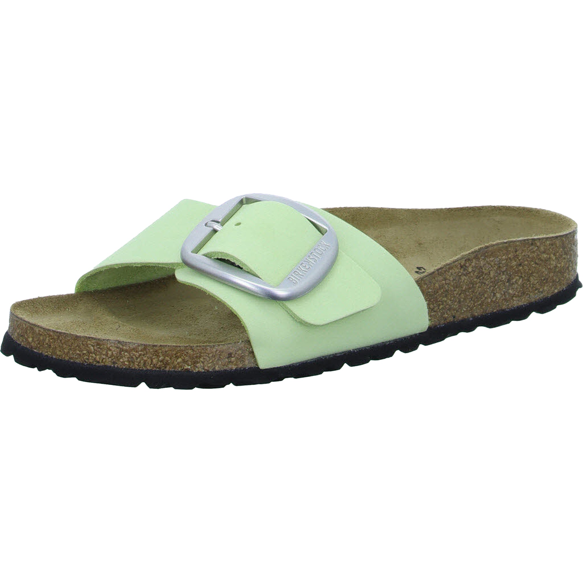 Birkenstock Madrid Big Buckle Lime Gray Ecru Nubuck Leather Slides Sandals