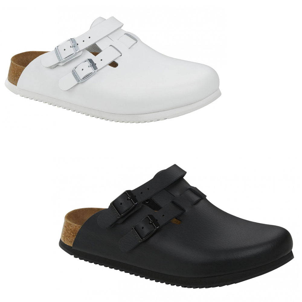 Birkenstock Kay SL Natural Leather SFB Black White Clogs Work Shoes Mules New - Bartel-Shop