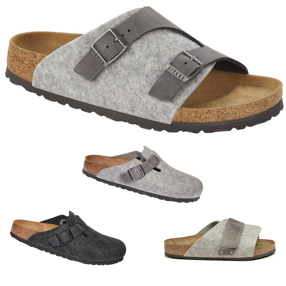 Birkenstock Zuerich Boston Kyoto Leather Felt Clogs Mules Gray Grey Slippers adult - Bartel-Shop