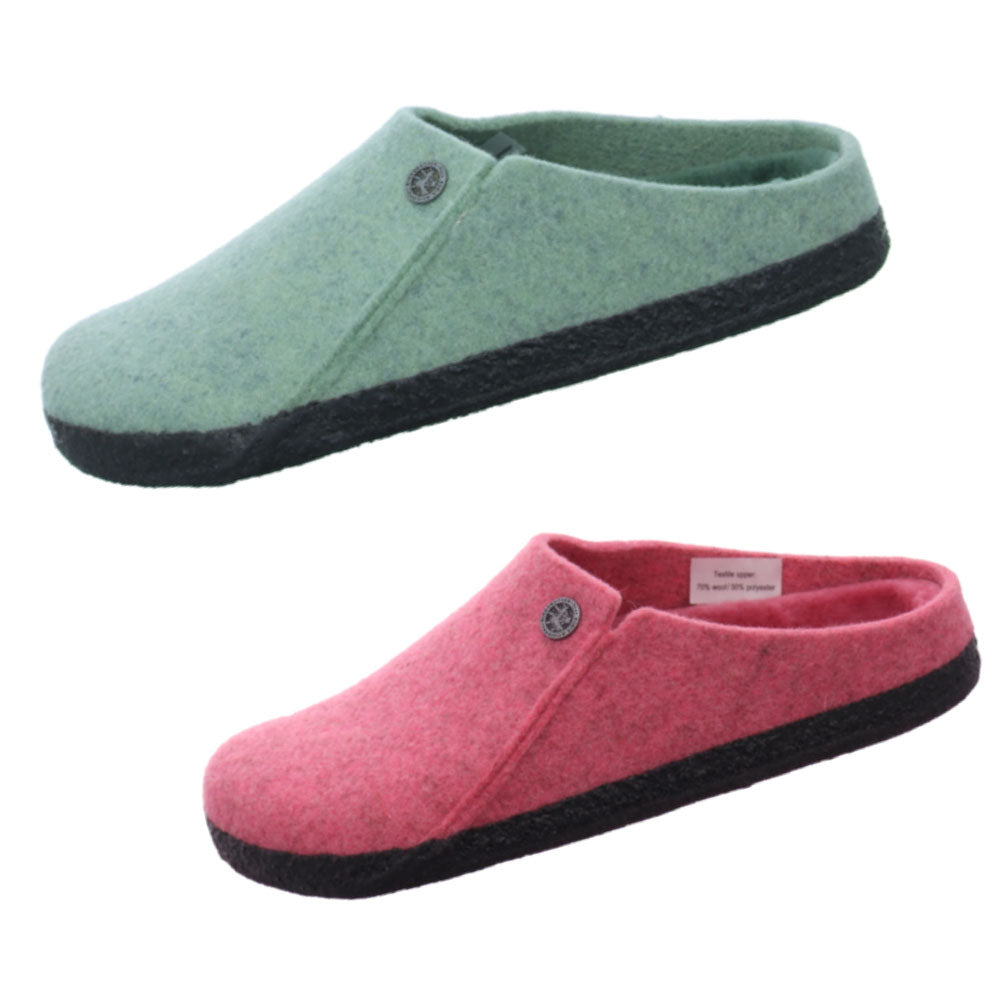 Birkenstock Zermatt Fuchsia Tulip Matcha Shearling Felt Wool Clogs Slippers - Bartel-Shop