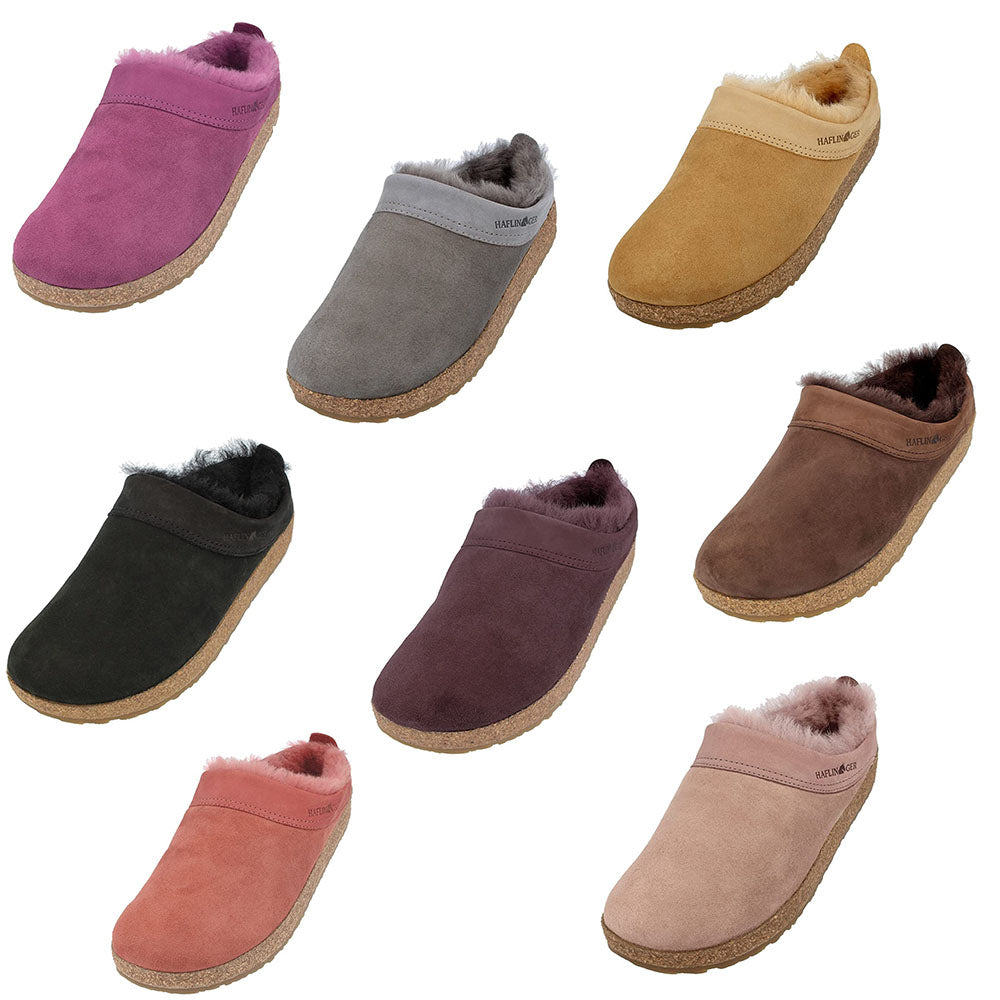 Haflinger Snowbird Shearling Slippers Clogs Mules Leather Cozy Lining New - Bartel-Shop