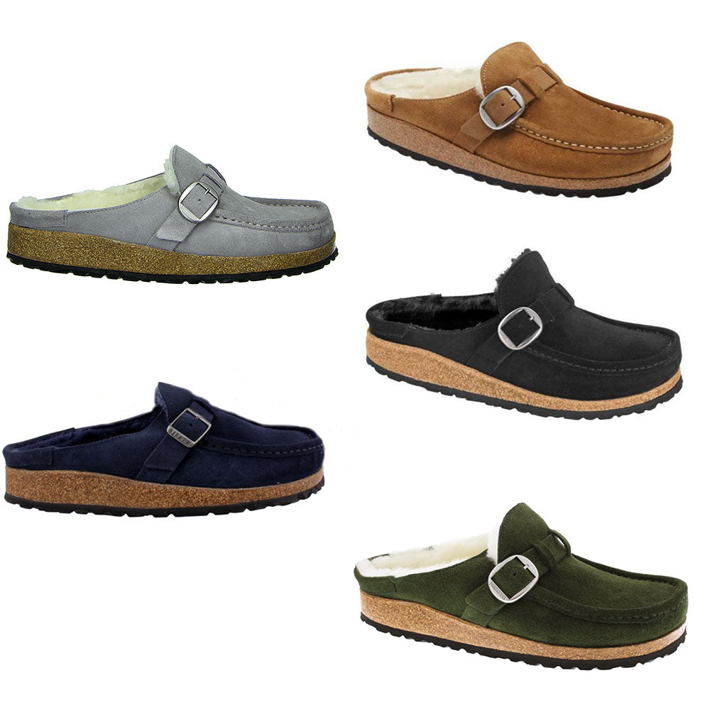 Birkenstock Buckley Shearling Suede Leather Cozy Clogs Slippers Moccasin Mules - Bartel-Shop