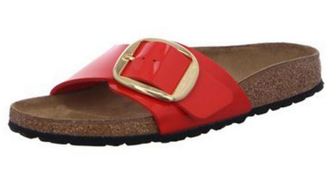 Birkenstock Madrid Big Buckle Patent Black White Cherry Slides Sandals Mules New - Bartel-Shop