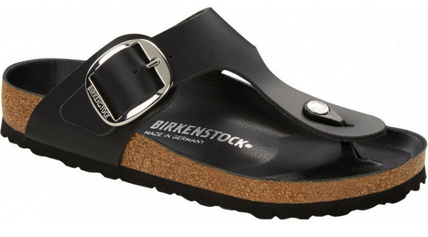 Birkenstock Gizeh Big Buckle Cognac Black Leather Thongs Sandals Flip Flops NEW - Bartel-Shop