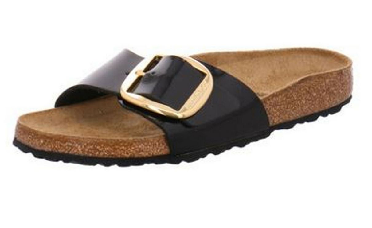 Birkenstock Madrid Big Buckle Patent Black White Cherry Slides Sandals Mules New - Bartel-Shop