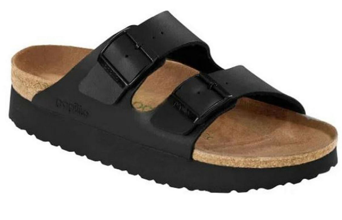 Birkenstock Arizona Vegan Plateau Platform Mocca White Black Sandals Slides High - Bartel-Shop