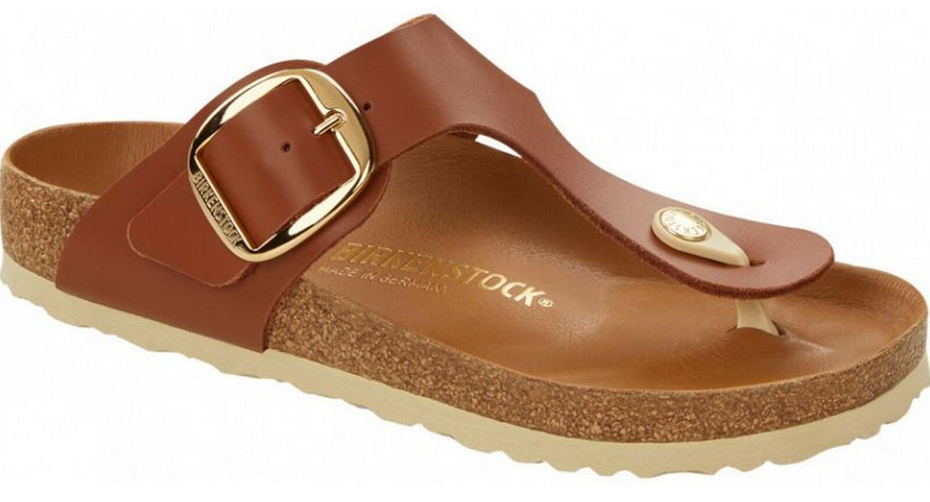 Birkenstock Gizeh Big Buckle Cognac Black Leather Thongs Sandals Flip Flops NEW - Bartel-Shop