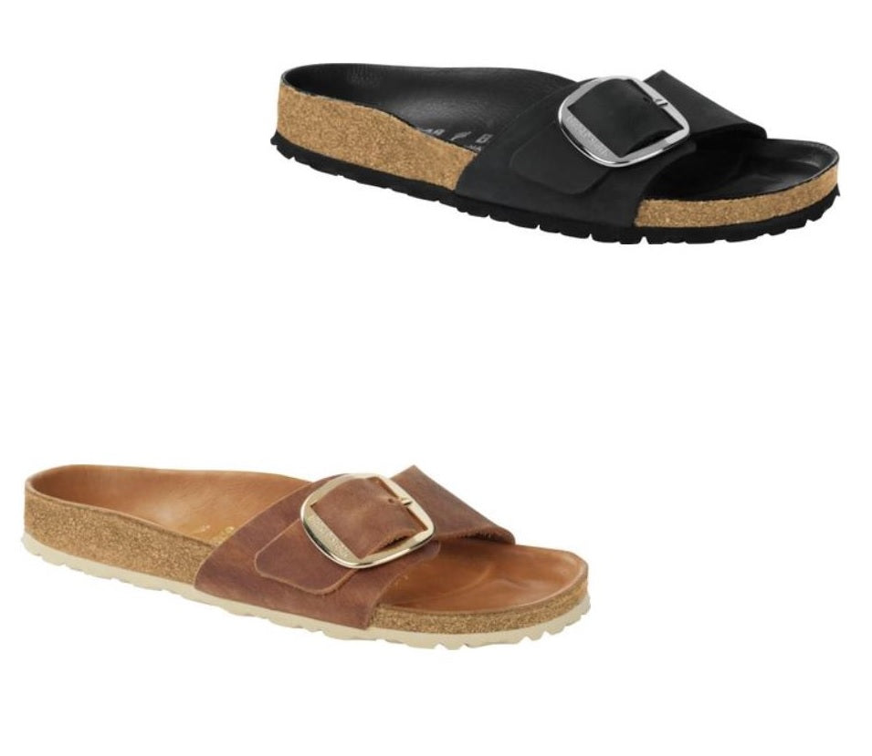 Birkenstock Madrid Big Buckle Cognac Black Gold Sandals Mules Slippers NEW Shoes - Bartel-Shop
