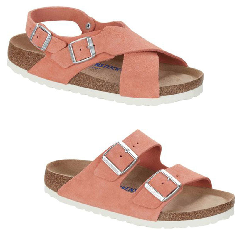 Birkenstock Arizona Tulum Coral Peach Suede Leather SFB Sandals Slides Slingback - Bartel-Shop