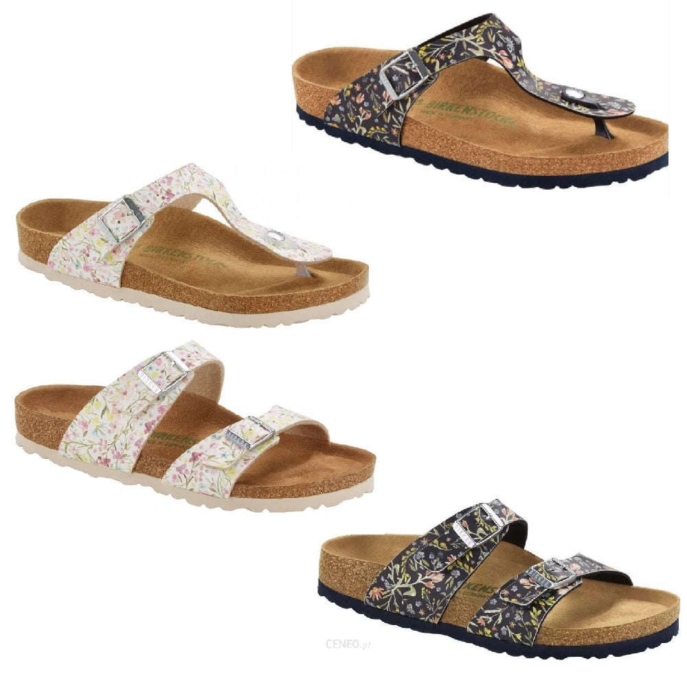 Birkenstock Gizeh Sydney Watercolor Flower White Navy BF Vegan Sandals Slides Flip Flops - Bartel-Shop