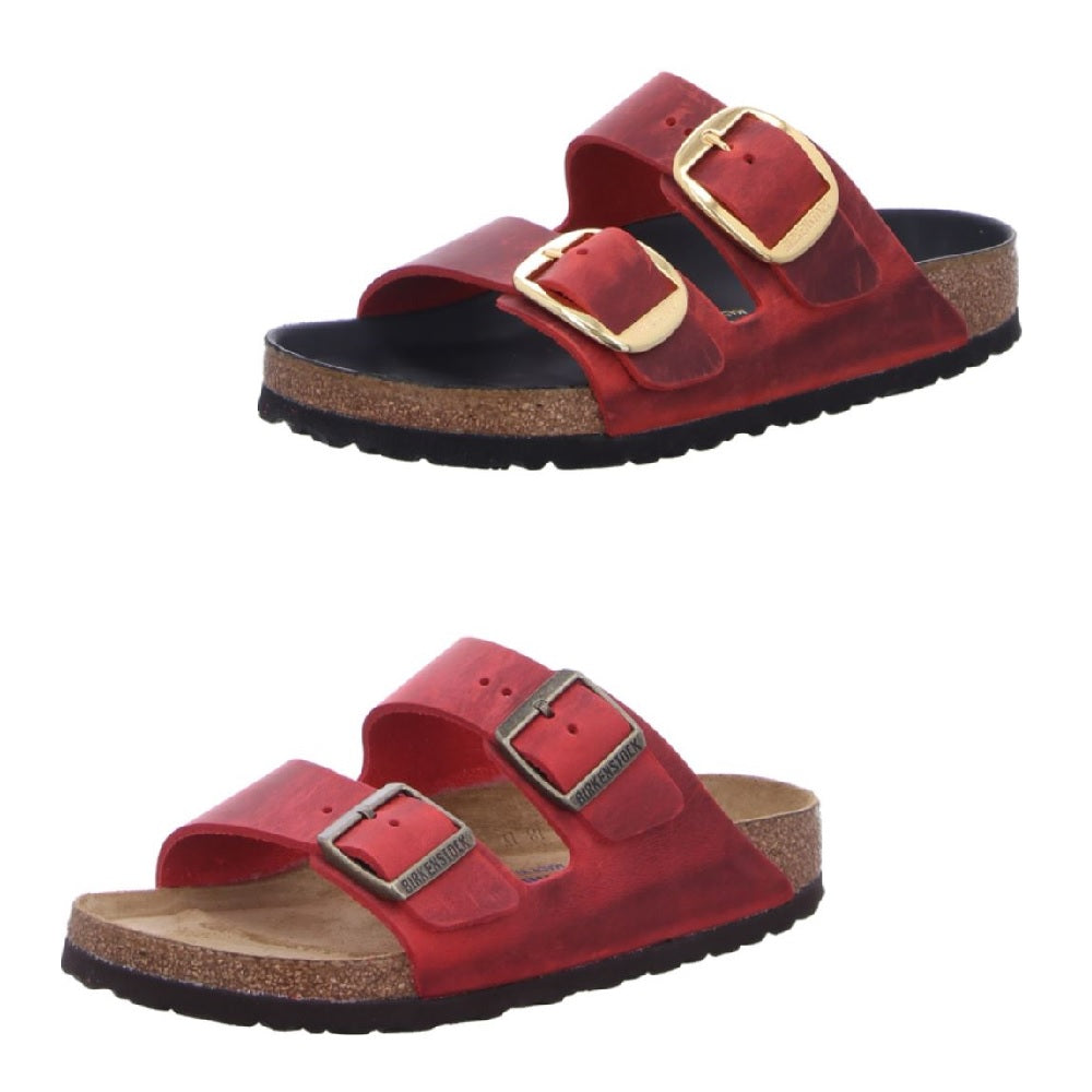 Birkenstock Arizona Fire Red Big Buckle SFB Sandals Leather Slides Slippers New - Bartel-Shop
