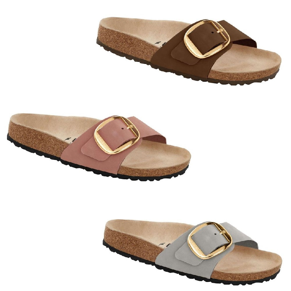 Birkenstock Madrid Big Buckle Cacao Old Rose Dove Gray Slides Sandals Nubuck Leather - Bartel-Shop