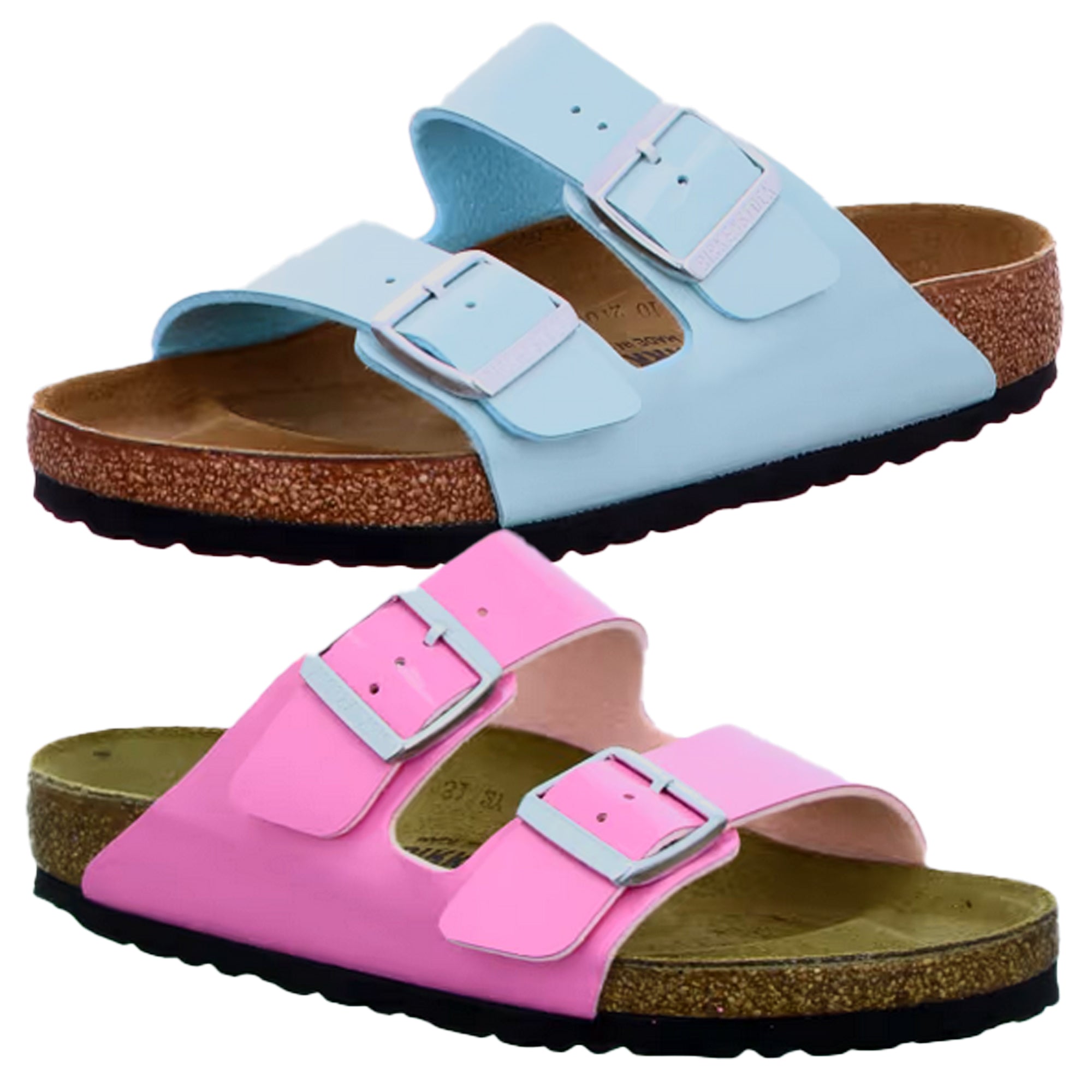 Birkenstock Arizona Patent BF Candy Pink Surf Green Sandals Slides Mules New