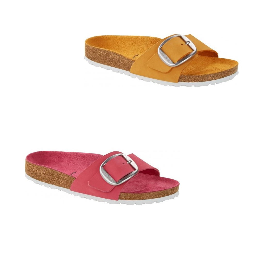 Birkenstock Madrid Big Buckle Fuchsia Tulip Apricot Sandals Slides Leather NEW - Bartel-Shop