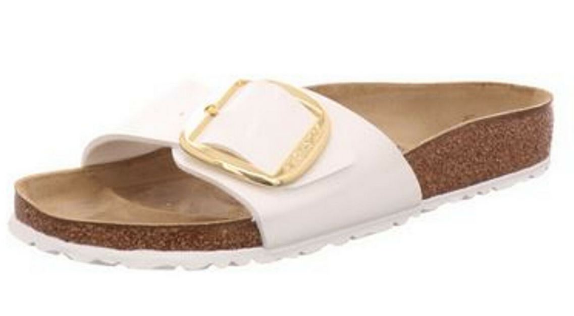 Birkenstock Madrid Big Buckle Patent Black White Cherry Slides Sandals Mules New - Bartel-Shop