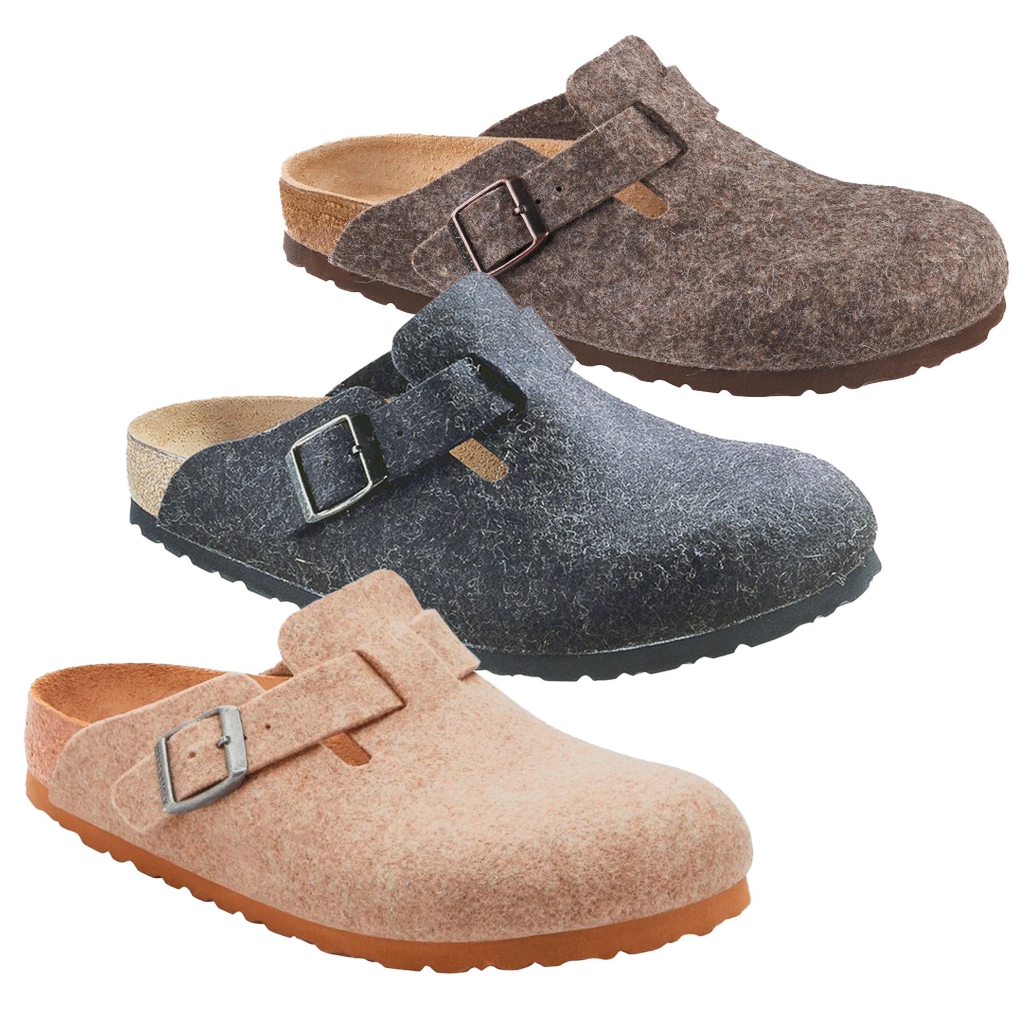 Birkenstock Boston Wool Felt Clogs Mules Slippers Brown Grey Men Women