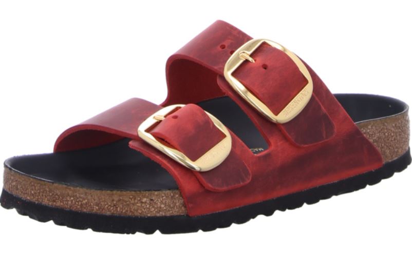 Birkenstock Arizona Fire Red Big Buckle SFB Sandals Leather Slides Slippers New - Bartel-Shop