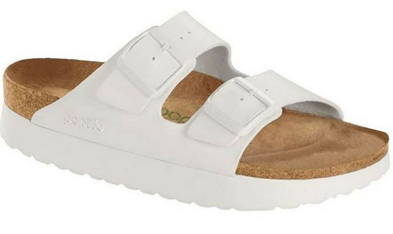Birkenstock Arizona Vegan Plateau Platform Mocca White Black Sandals Slides High - Bartel-Shop