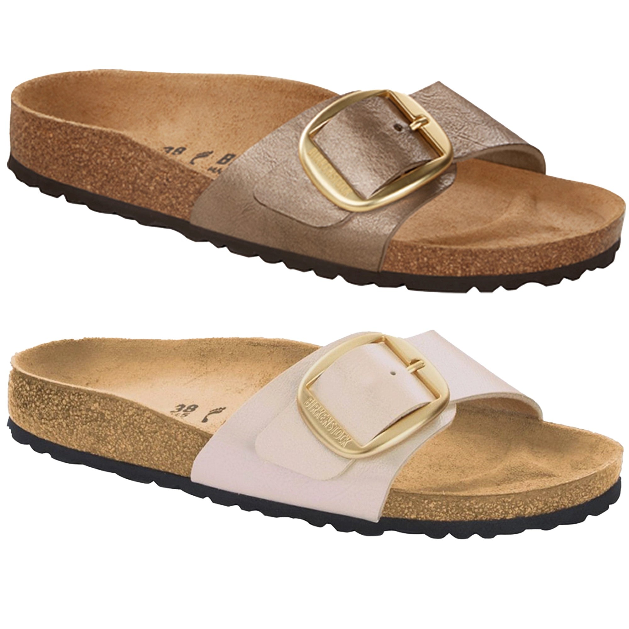 Birkenstock Madrid Big Buckle BF Graceful Taupe Pearl White Sandals Slides women