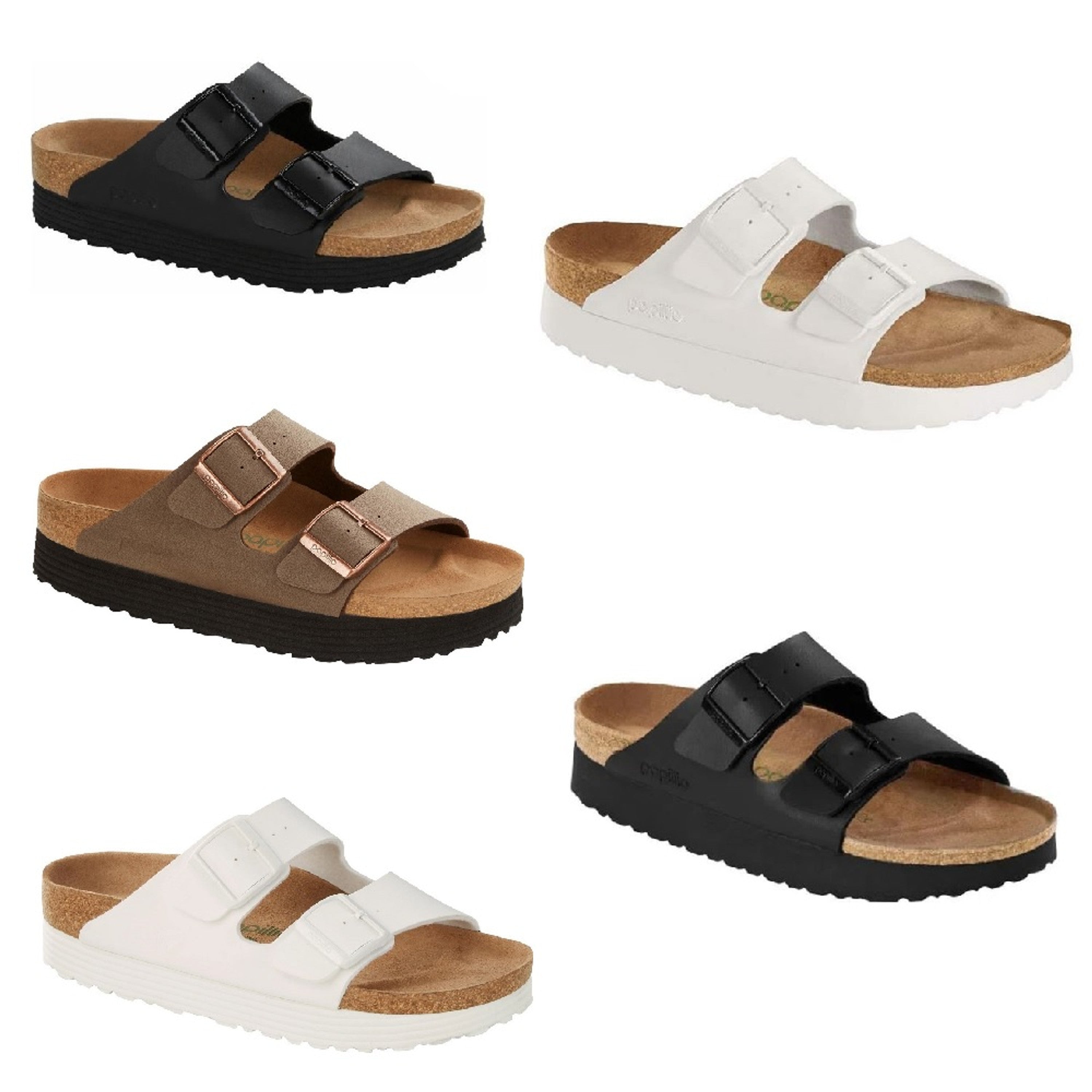 Birkenstock Arizona Vegan Plateau Platform Mocca White Black Sandals Slides High - Bartel-Shop