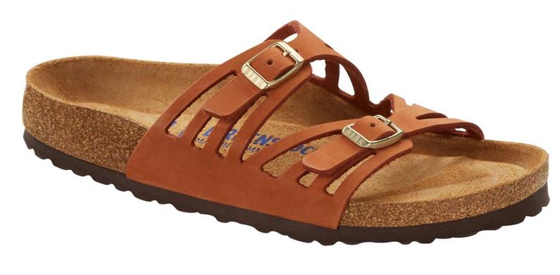Birkenstock Arizona Granada Gizeh Pecan Nubuck Leather Sandals SFB Slides Orange - Bartel-Shop