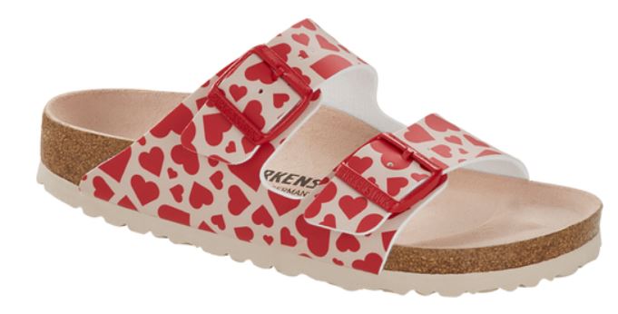 Birkenstock Arizona Heart Dots Blossom Red White Sandals Slides Shoes Buckle NEW - Bartel-Shop