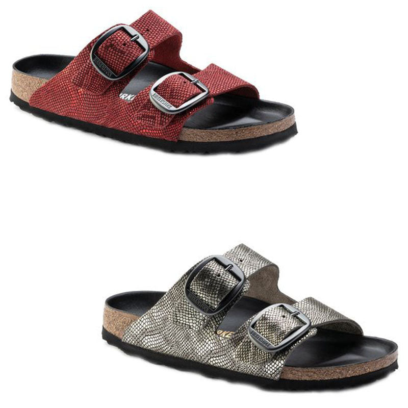 Birkenstock Arizona Big Buckle Royal Python Gray Red Suede Leather Sandals Slides Snake Shoes - Bartel-Shop