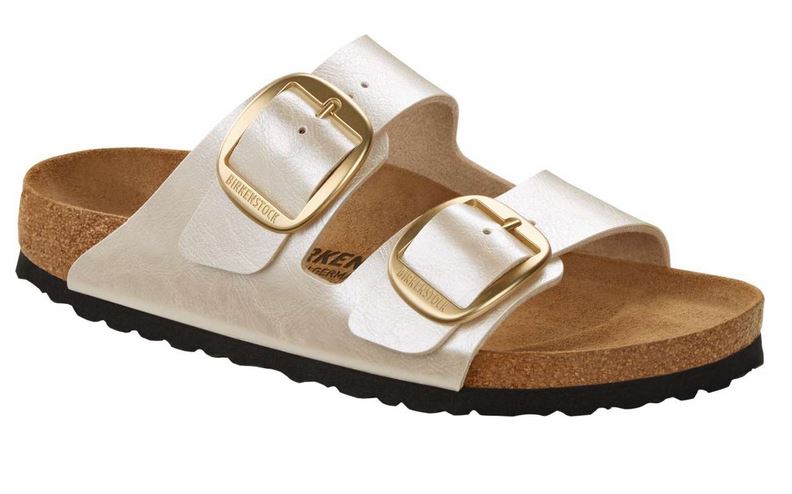 Birkenstock Arizona Big Buckle Graceful Pearl White Licorice Sandals Slides Mules NEW - Bartel-Shop