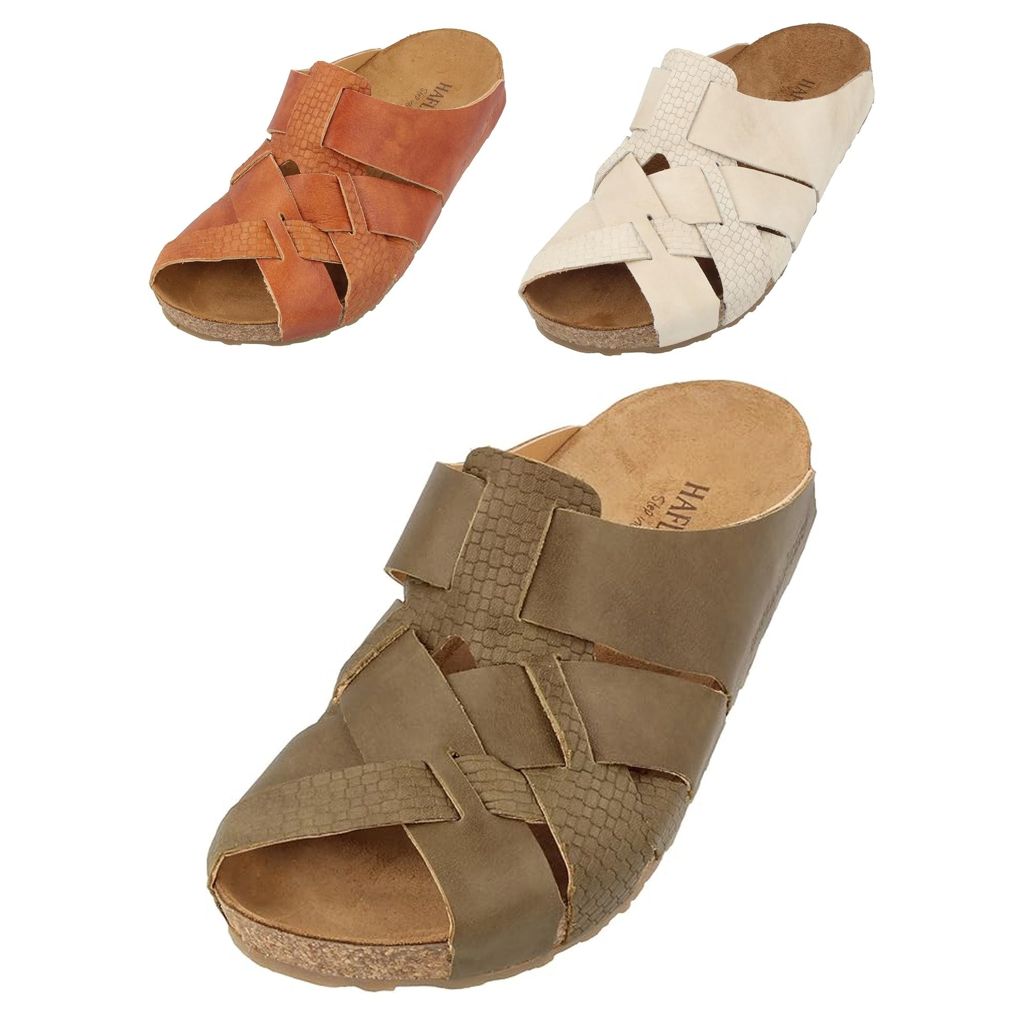 Haflinger Bio Dana Leather Sandals Shoes Slippers Mules Clogs Khaki Brown Beige