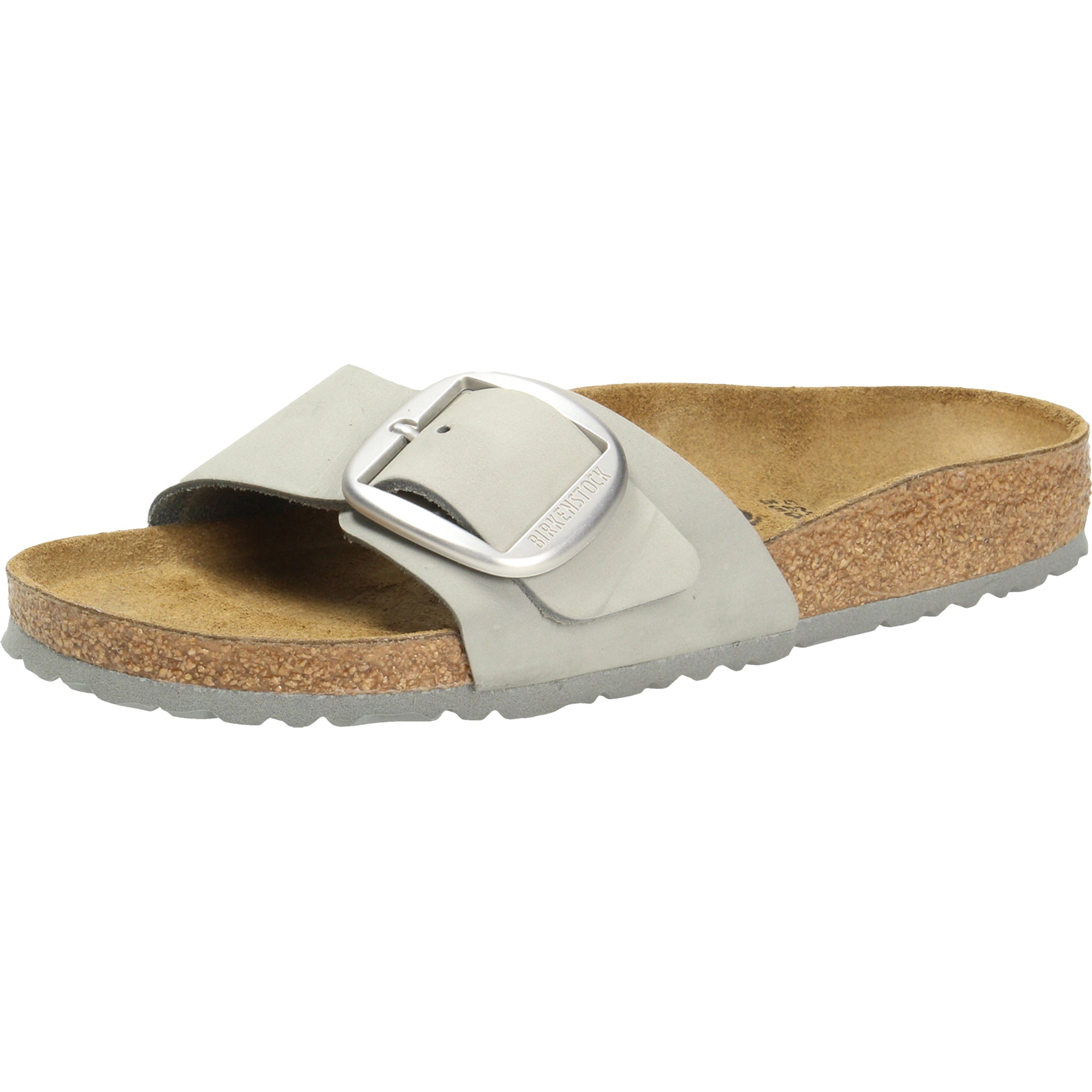 Birkenstock Madrid Big Buckle Lime Gray Ecru Nubuck Leather Slides Sandals