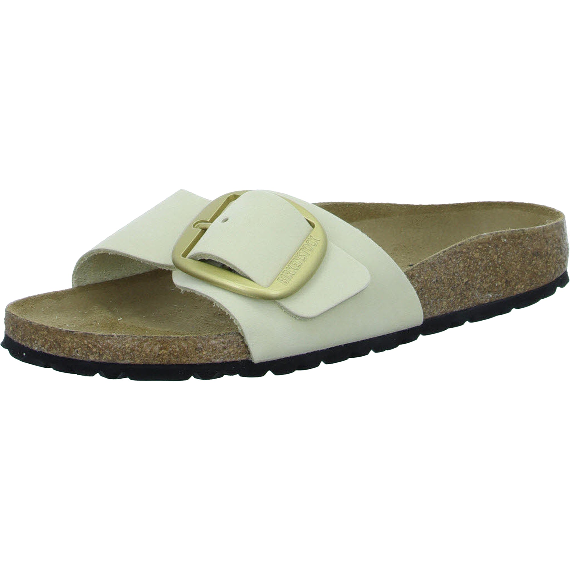 Birkenstock Madrid Big Buckle Lime Gray Ecru Nubuck Leather Slides Sandals