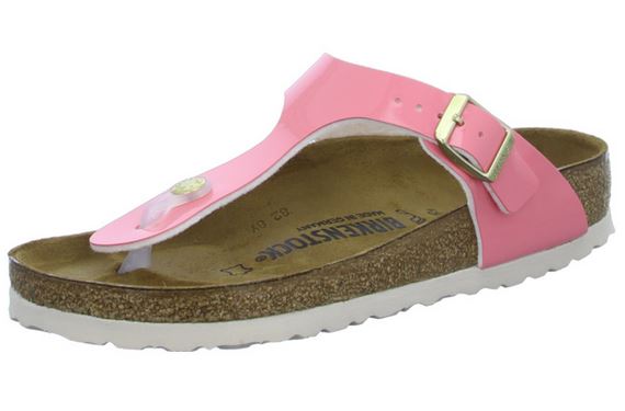 Birkenstock Gizeh Two Tone Cream Coral Patent Flip Flops Thongs - Bartel-Shop