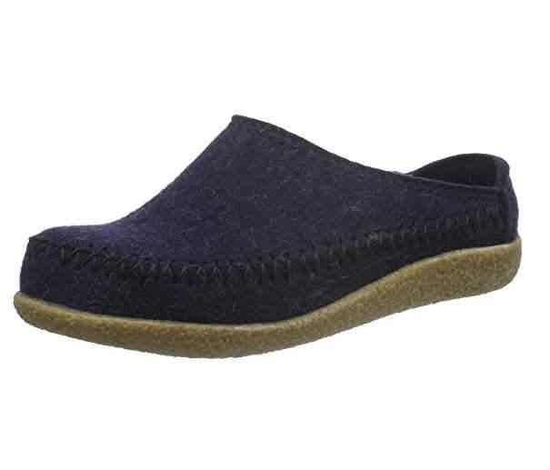 Haflinger Credo Slippers Clogs Mules Wool Felt Scuffs Slip On House Shoes Blue - Bartel-Shop