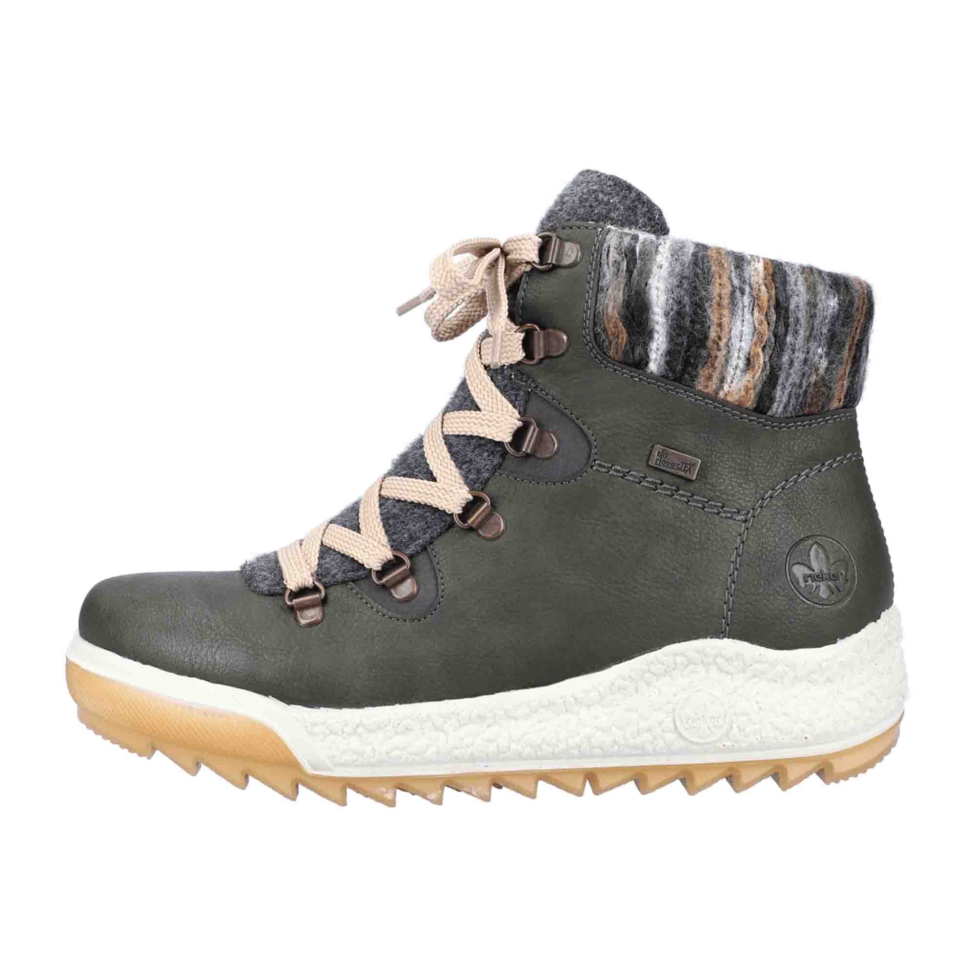 Rieker Women's Green Ankle Boots with Removable Insole and Warm Lining