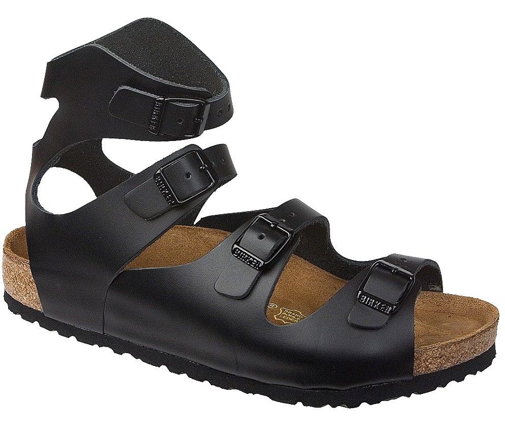 Birkenstock Athen Sandals Leather Smooth Shoes Gladiator Black Ankle Strap Thong - Bartel-Shop