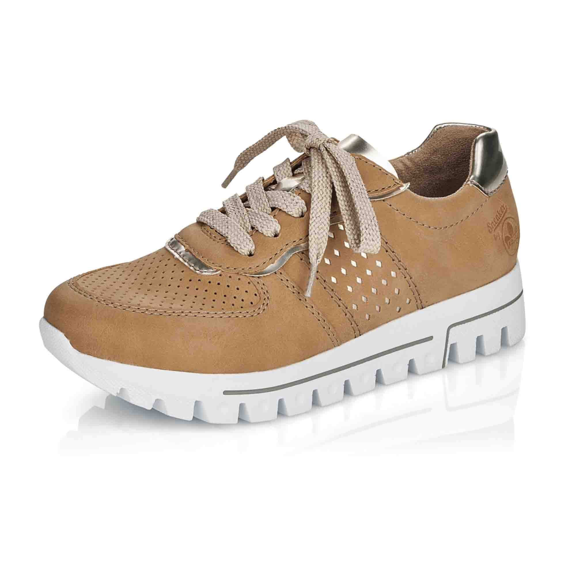 Rieker Beige Women's Sneakers with Round Toe and Lace-Up Closure