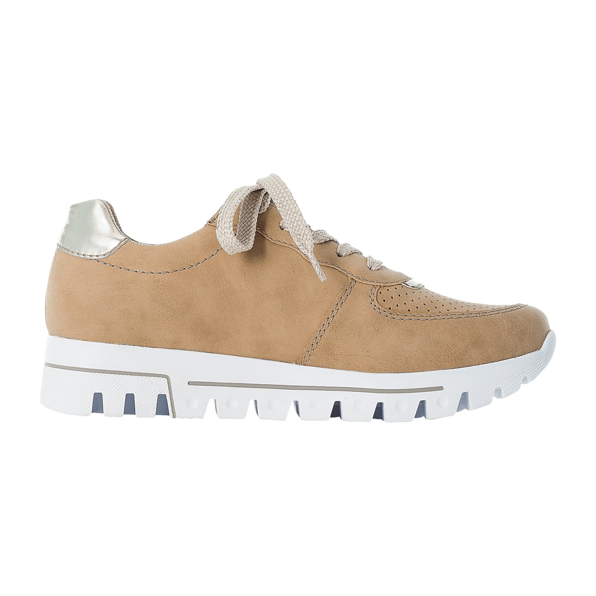 Rieker Beige Women's Sneakers with Round Toe and Lace-Up Closure