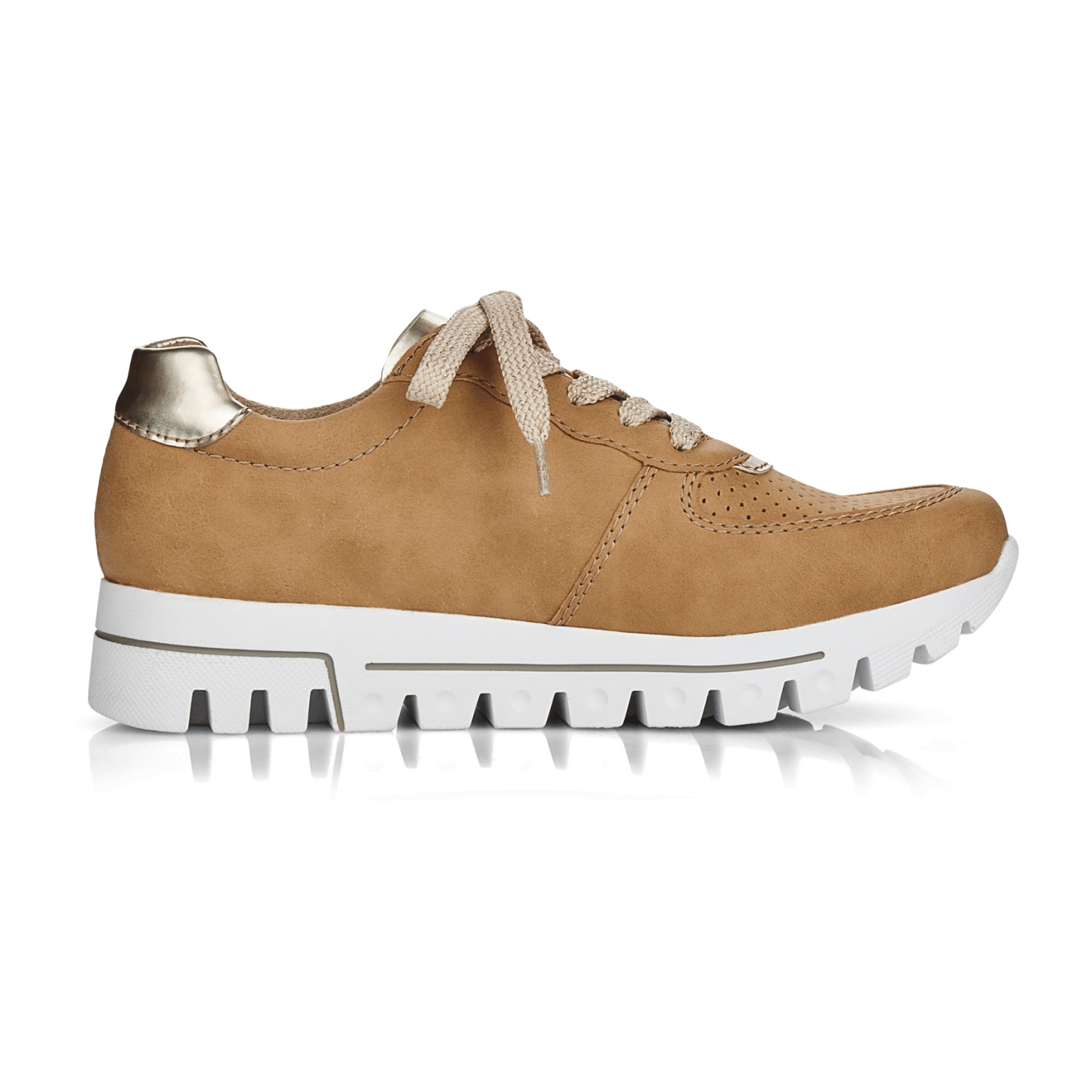 Rieker Beige Women's Sneakers with Round Toe and Lace-Up Closure