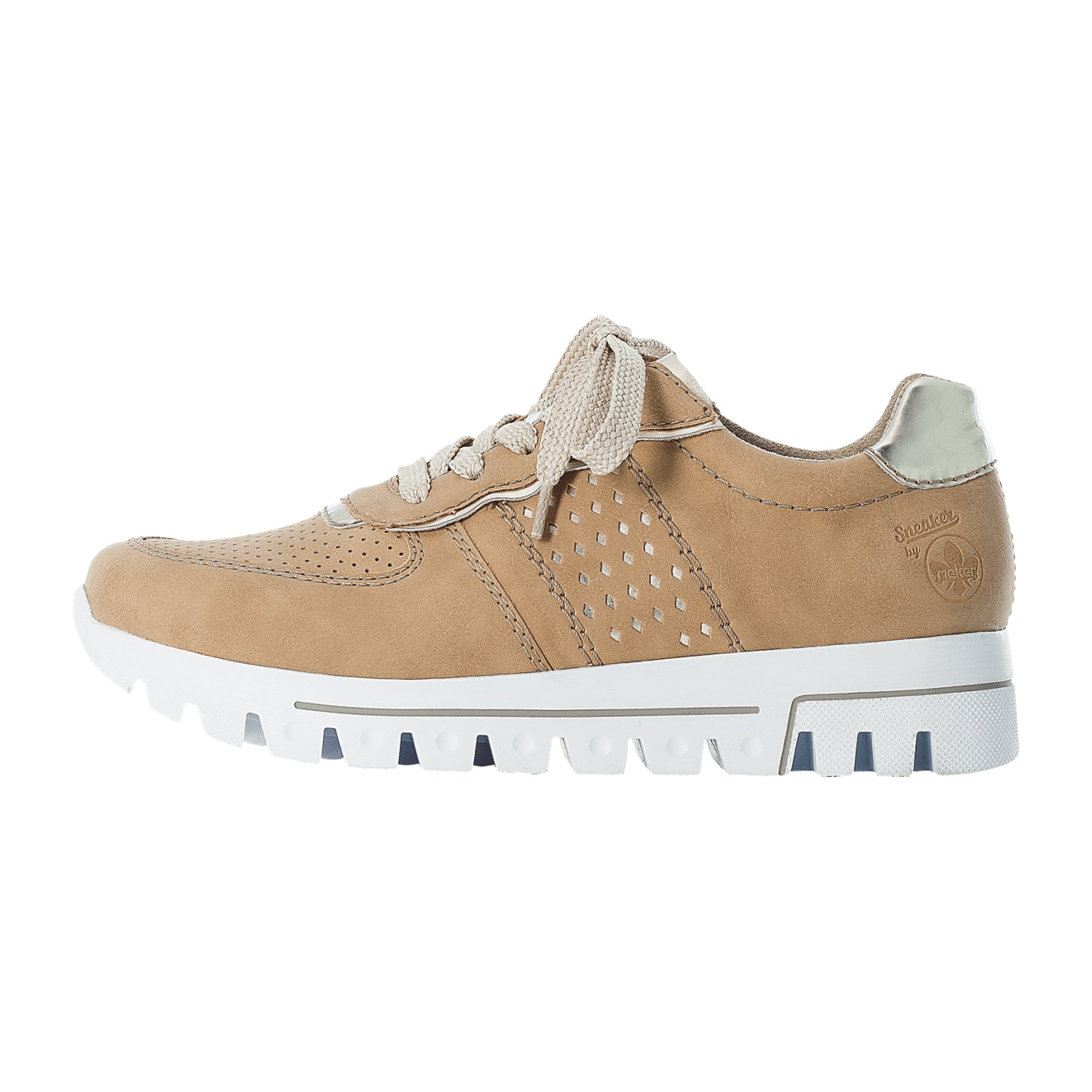 Rieker Beige Women's Sneakers with Round Toe and Lace-Up Closure